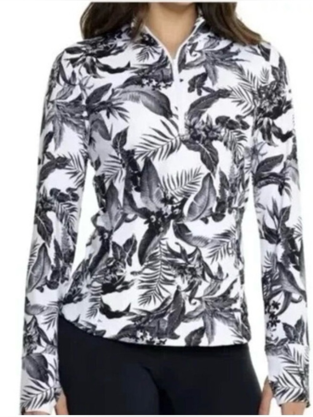 Tommy Bahama Tabu Jungle Print Black/White Half Zip Jacket Size XS Golf Tennis